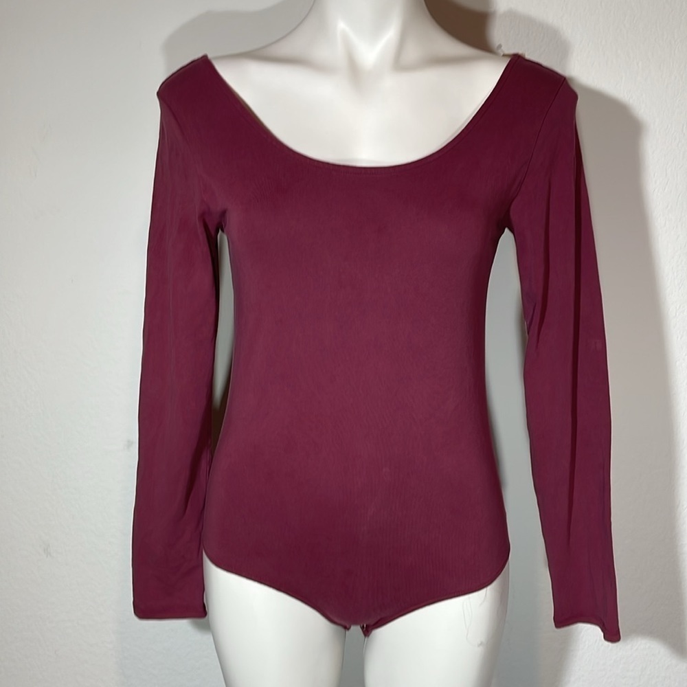 American Eagle Maroon Cotton Stretch Long Sleeve Bodysuit Strappy New Large - Picture 1 of 9